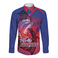 Guam Blue Marlin Fishing Long Sleeve Button Shirt Guahan Fish Hook Tattoo LT14 Unisex Blue - Polynesian Pride