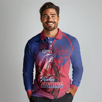Guam Blue Marlin Fishing Long Sleeve Polo Shirt Guahan Fish Hook Tattoo LT14 - Polynesian Pride