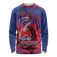 Guam Blue Marlin Fishing Long Sleeve Shirt Guahan Fish Hook Tattoo LT14 Unisex Blue - Polynesian Pride