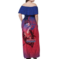 Guam Blue Marlin Fishing Off Shoulder Maxi Dress Guahan Fish Hook Tattoo LT14 - Polynesian Pride
