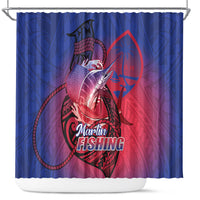 Guam Blue Marlin Fishing Shower Curtain Guahan Fish Hook Tattoo LT14 Blue - Polynesian Pride