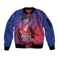 Guam Blue Marlin Fishing Sleeve Zip Bomber Jacket Guahan Fish Hook Tattoo LT14 Unisex Blue - Polynesian Pride