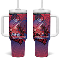 Guam Blue Marlin Fishing Tumbler With Handle Guahan Fish Hook Tattoo LT14 One Size: 40 oz Blue - Polynesian Pride
