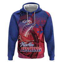 Guam Blue Marlin Fishing Zip Hoodie Guahan Fish Hook Tattoo LT14 Pullover Hoodie Blue - Polynesian Pride