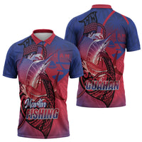 Guam Blue Marlin Fishing Zipper Polo Shirt Guahan Fish Hook Tattoo LT14 - Polynesian Pride