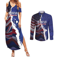 Personalized Hawaii Statehood Day Couples Matching Summer Maxi Dress and Long Sleeve Button Shirt 66th Anniversary LT14 Blue - Polynesian Pride