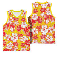 Yellow Hawaii Hibiscus Basketball Jersey Tropical Flowers Seamless Pattern - Polynesian Pride
