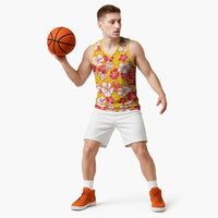 Yellow Hawaii Hibiscus Basketball Jersey Tropical Flowers Seamless Pattern - Polynesian Pride