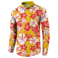 Yellow Hawaii Hibiscus Button Sweatshirt Tropical Flowers Seamless Pattern - Polynesian Pride