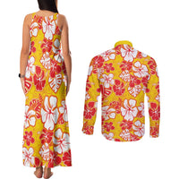Yellow Hawaii Hibiscus Couples Matching Tank Maxi Dress and Long Sleeve Button Shirt Tropical Flowers Seamless Pattern - Polynesian Pride
