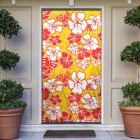 Yellow Hawaii Hibiscus Door Cover Tropical Flowers Seamless Pattern - Polynesian Pride