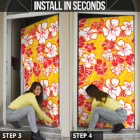Yellow Hawaii Hibiscus Door Cover Tropical Flowers Seamless Pattern - Polynesian Pride
