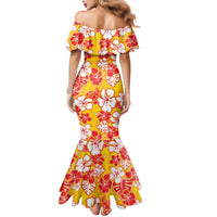 Yellow Hawaii Hibiscus Family Matching Mermaid Dress and Hawaiian Shirt Tropical Flowers Seamless Pattern - Polynesian Pride