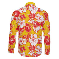 Yellow Hawaii Hibiscus Family Matching Off The Shoulder Long Sleeve Dress and Hawaiian Shirt Tropical Flowers Seamless Pattern - Polynesian Pride