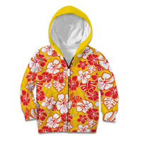 Yellow Hawaii Hibiscus Kid Hoodie Tropical Flowers Seamless Pattern - Polynesian Pride