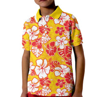 Yellow Hawaii Hibiscus Kid Polo Shirt Tropical Flowers Seamless Pattern - Polynesian Pride