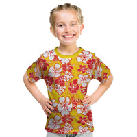 Yellow Hawaii Hibiscus Kid T Shirt Tropical Flowers Seamless Pattern - Polynesian Pride