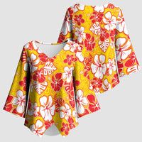 Yellow Hawaii Hibiscus Kimono Sleeve Blouse Tropical Flowers Seamless Pattern - Polynesian Pride