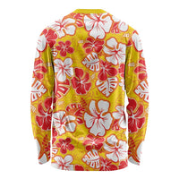 Yellow Hawaii Hibiscus Long Sleeve Shirt Tropical Flowers Seamless Pattern - Polynesian Pride