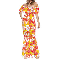 Yellow Hawaii Hibiscus Mermaid Dress Tropical Flowers Seamless Pattern - Polynesian Pride
