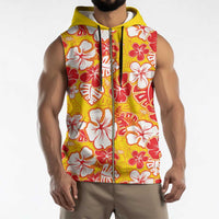 Yellow Hawaii Hibiscus Sleeveless Zip Hoodie Tropical Flowers Seamless Pattern - Polynesian Pride