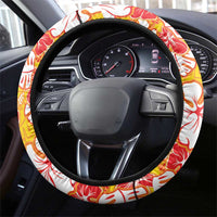 Yellow Hawaii Hibiscus Steering Wheel Cover Tropical Flowers Seamless Pattern - Polynesian Pride