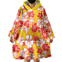 Yellow Hawaii Hibiscus Wearable Blanket Hoodie Tropical Flowers Seamless Pattern - Polynesian Pride