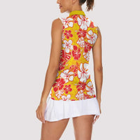 Yellow Hawaii Hibiscus Women Sleeveless Polo Shirt Tropical Flowers Seamless Pattern - Polynesian Pride