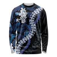 Polu Aloha Hawaii Lei Long Sleeve Shirt Tropical Flowers Elegant Vibe LT14 Unisex Blue - Polynesian Pride