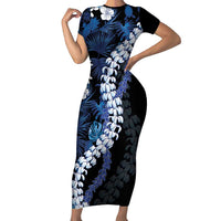 Polu Aloha Hawaii Lei Short Sleeve Bodycon Dress Tropical Flowers Elegant Vibe - Polynesian Pride