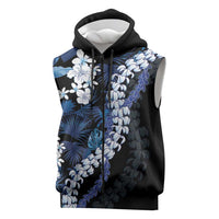 Polu Aloha Hawaii Lei Sleeveless Zip Hoodie Tropical Flowers Elegant Vibe LT14 Blue - Polynesian Pride