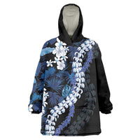 Polu Aloha Hawaii Lei Wearable Blanket Hoodie Tropical Flowers Elegant Vibe LT14 One Size Blue - Polynesian Pride