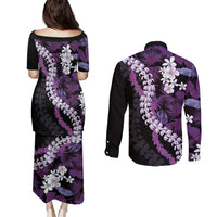 Poni Aloha Hawaii Lei Couples Matching Puletasi and Long Sleeve Button Shirt Tropical Flowers Elegant Vibe LT14 - Polynesian Pride