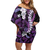 Poni Aloha Hawaii Lei Off Shoulder Short Dress Tropical Flowers Elegant Vibe - Polynesian Pride