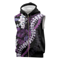 Poni Aloha Hawaii Lei Sleeveless Zip Hoodie Tropical Flowers Elegant Vibe LT14 Purple - Polynesian Pride