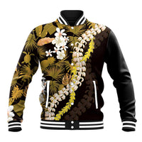 Kula Aloha Hawaii Lei Baseball Jacket Tropical Flowers Elegant Vibe LT14 Unisex Gold - Polynesian Pride