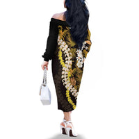 Kula Aloha Hawaii Lei Family Matching Off The Shoulder Long Sleeve Dress and Hawaiian Shirt Tropical Flowers Elegant Vibe - Polynesian Pride