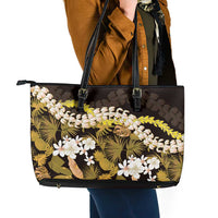 Kula Aloha Hawaii Lei Leather Tote Bag Tropical Flowers Elegant Vibe - Polynesian Pride
