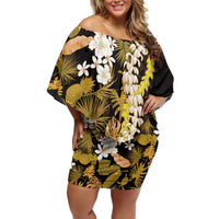 Kula Aloha Hawaii Lei Off Shoulder Short Dress Tropical Flowers Elegant Vibe - Polynesian Pride
