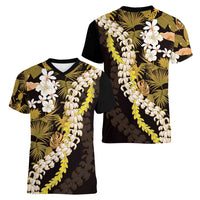 Kula Aloha Hawaii Lei Women V-Neck T-Shirt Tropical Flowers Elegant Vibe - Polynesian Pride