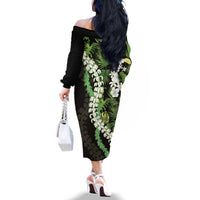Omaomao Aloha Hawaii Lei Family Matching Off The Shoulder Long Sleeve Dress and Hawaiian Shirt Tropical Flowers Elegant Vibe - Polynesian Pride