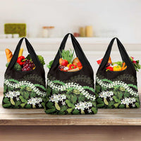 Omaomao Aloha Hawaii Lei Grocery Bag Tropical Flowers Elegant Vibe LT14 3-pack One Size Green - Polynesian Pride