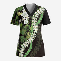 Omaomao Aloha Hawaii Lei Scrub Top Tropical Flowers Elegant Vibe LT14 Adult Green - Polynesian Pride