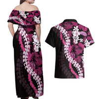 Akala Aloha Hawaii Lei Couples Matching Off Shoulder Maxi Dress and Hawaiian Shirt Tropical Flowers Elegant Vibe - Polynesian Pride