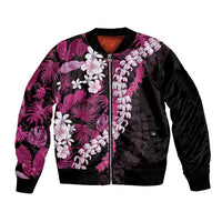 Akala Aloha Hawaii Lei Sleeve Zip Bomber Jacket Tropical Flowers Elegant Vibe LT14 Unisex Pink - Polynesian Pride