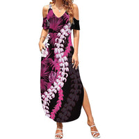 Akala Aloha Hawaii Lei Summer Maxi Dress Tropical Flowers Elegant Vibe LT14 Women Pink - Polynesian Pride