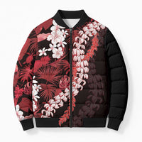 Ulaula Aloha Hawaii Lei Bomber Puffer Jacket Tropical Flowers Elegant Vibe - Polynesian Pride