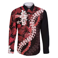 Ulaula Aloha Hawaii Lei Family Matching Off The Shoulder Long Sleeve Dress and Hawaiian Shirt Tropical Flowers Elegant Vibe LT14 Dad's Shirt - Long Sleeve Red - Polynesian Pride