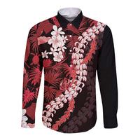 Ulaula Aloha Hawaii Lei Long Sleeve Button Shirt Tropical Flowers Elegant Vibe LT14 Unisex Red - Polynesian Pride