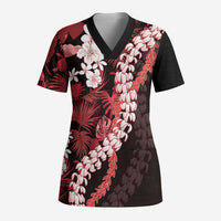 Ulaula Aloha Hawaii Lei Scrub Top Tropical Flowers Elegant Vibe LT14 Adult Red - Polynesian Pride